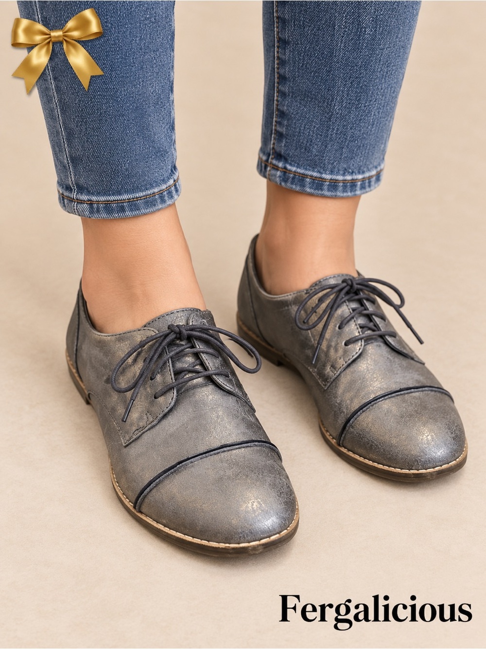 Fergalicious Gold Lace Up Oxford Flats Size 6.5